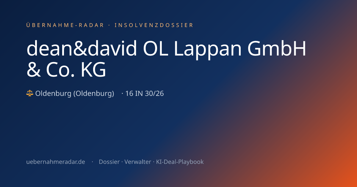 dean&david OL Lappan GmbH & Co. KG — Insolvenzverfahren (16 IN 30/26 ...