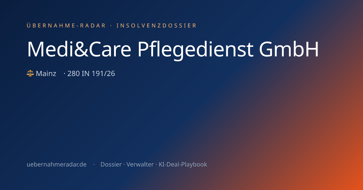 Medi&Care Pflegedienst GmbH — Insolvenzverfahren (280 IN 191/26 ...